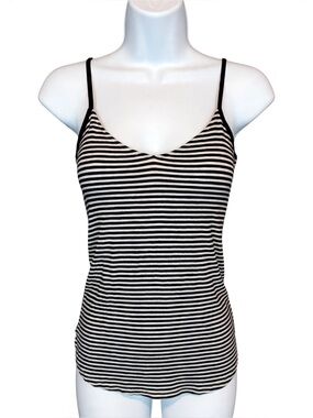 Glitz Large Black White Striped Cage Neck Strappy Cami Tank Top Large L